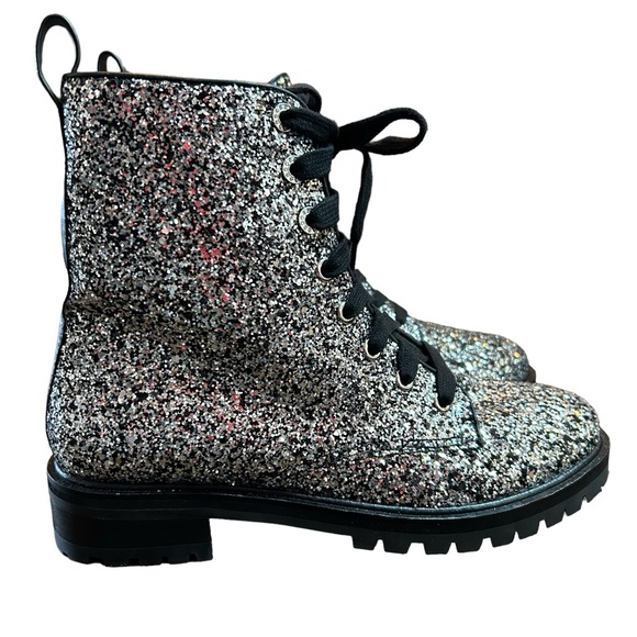 kate spade Shoes - KATE SPADE NEW YORK Jemma Glitter Combat Boots Silver Black NEW Size 7.5